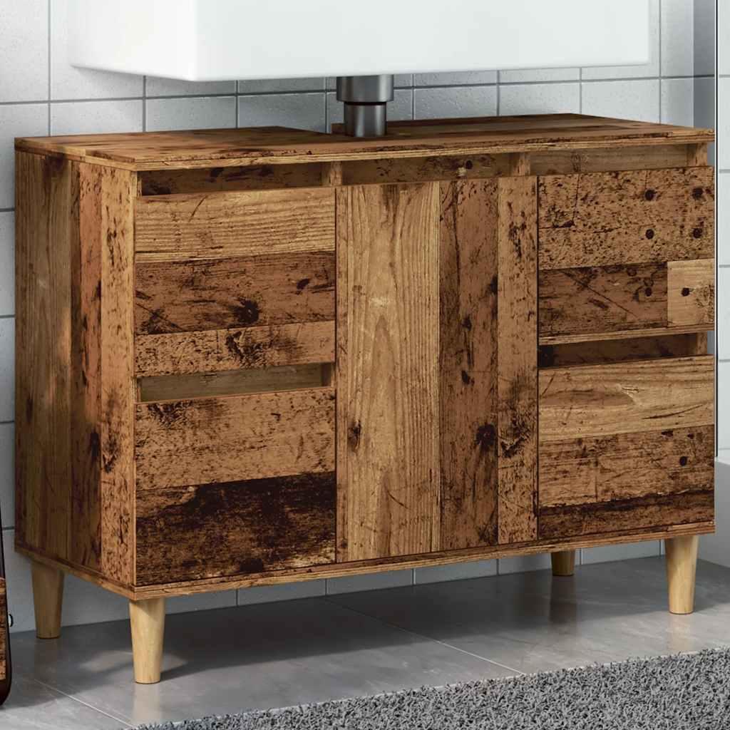 Underskab til håndvask 80x33x60 cm konstrueret træ antikt træ