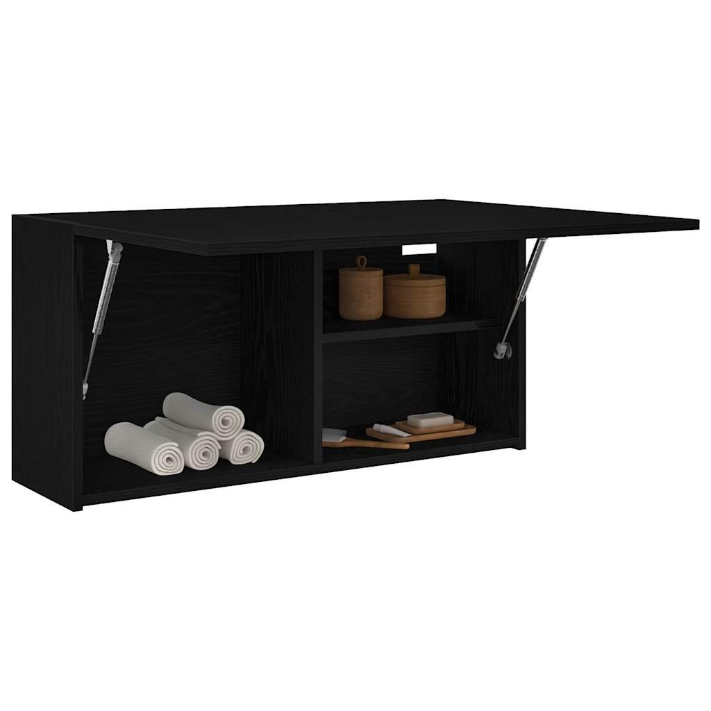 Væghængt badeværelsesskab 80x25x40 cm konstrueret træ sort