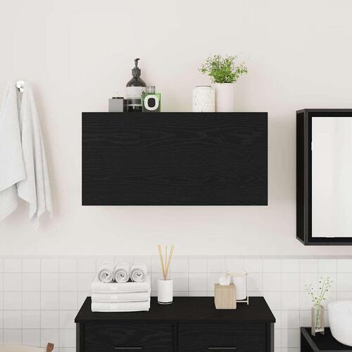 Væghængt badeværelsesskab 80x25x40 cm konstrueret træ sort