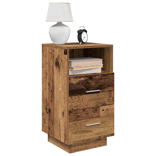 Sengebord med 2 skuffer 36x36x68 cm antikt træ
