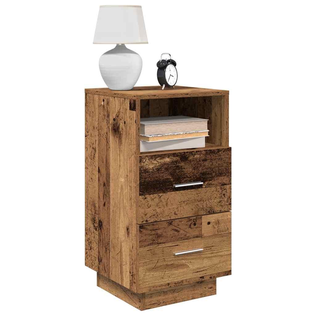 Sengebord med 2 skuffer 36x36x68 cm antikt træ