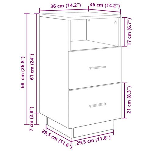 Sengebord med 2 skuffer 36x36x68 cm hvid