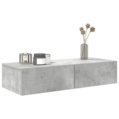 Væghylde med skuffer 80x33x17 cm konstrueret træ betongrå