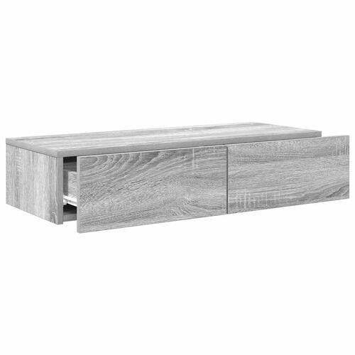 Væghylde med skuffer 80x33x17 cm konstrueret træ grå sonoma-eg