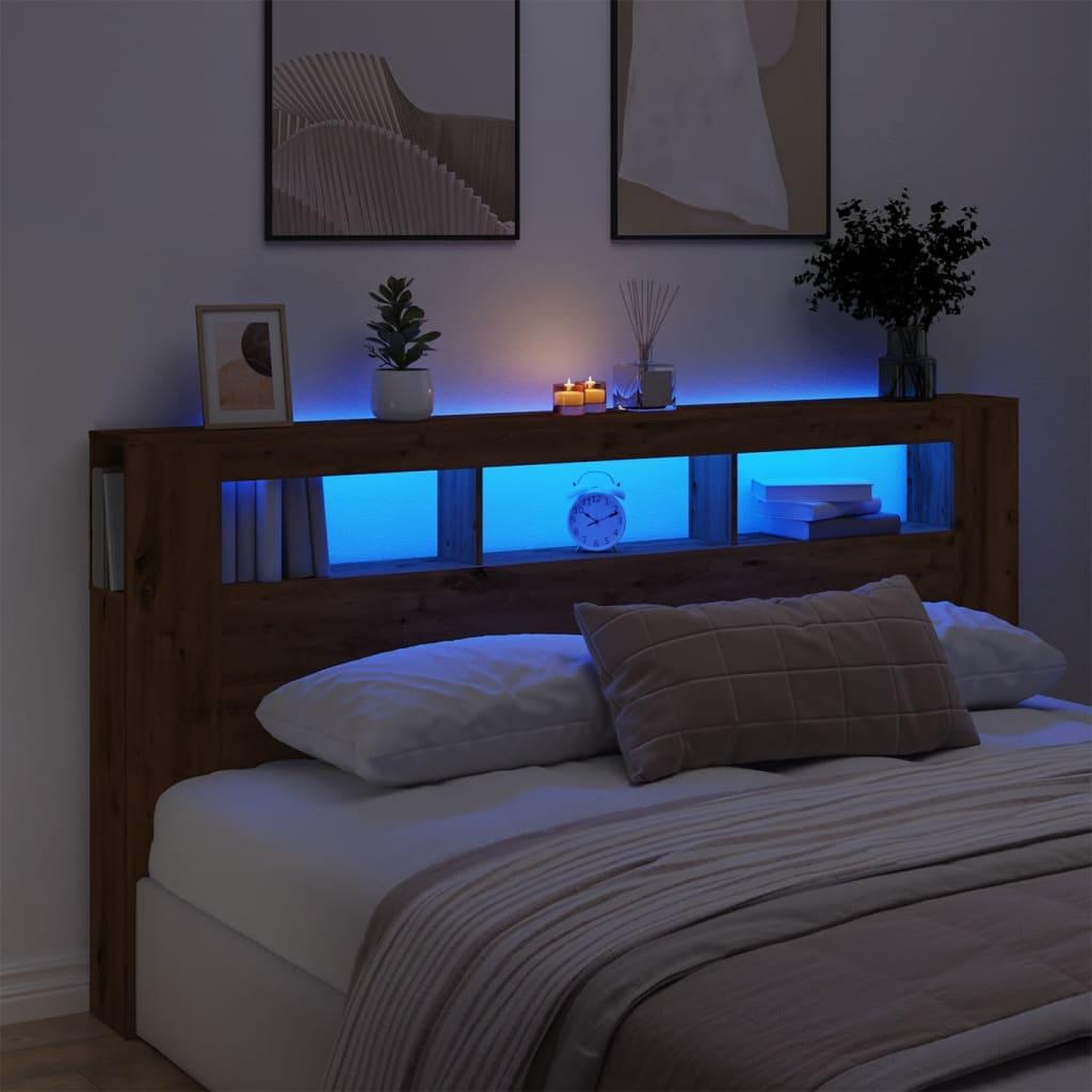 Sengegavl m. LED-lys 200x18,5x103,5 cm konstrueret træ kunsteg billede