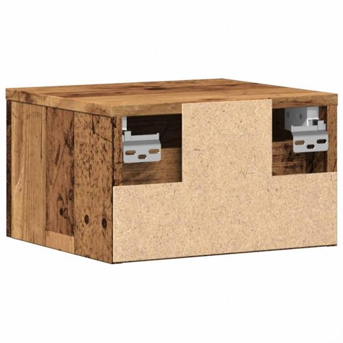 Væghængt sengebord 34 x 30 x 20 cm - antikt træ