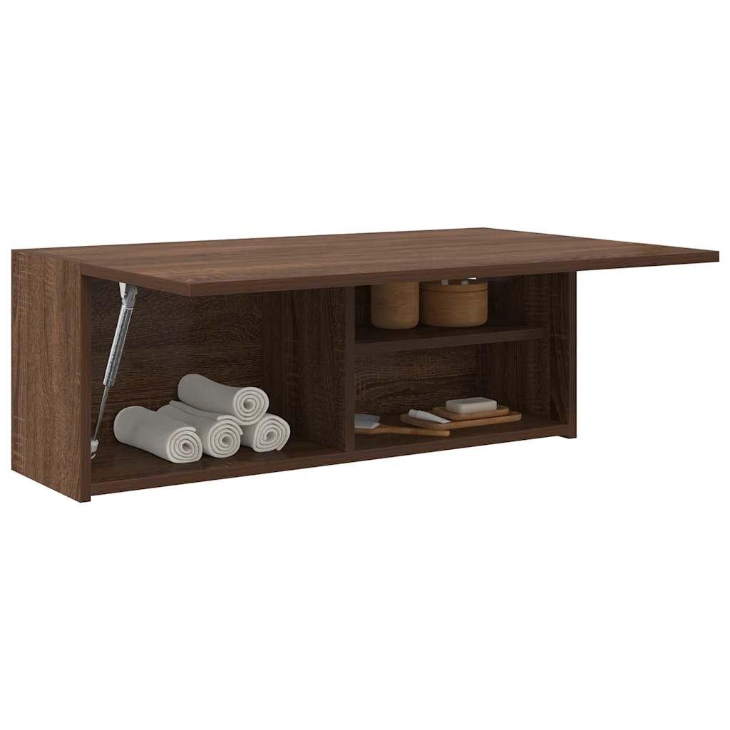 Væghængt badeværelsesskab 80x25x30 cm konstrueret træ brun eg