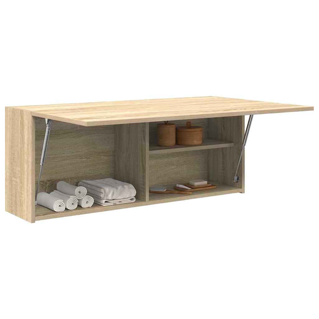Væghængt badeværelsesskab 100x25x40cm konstrueret træ sonoma-eg