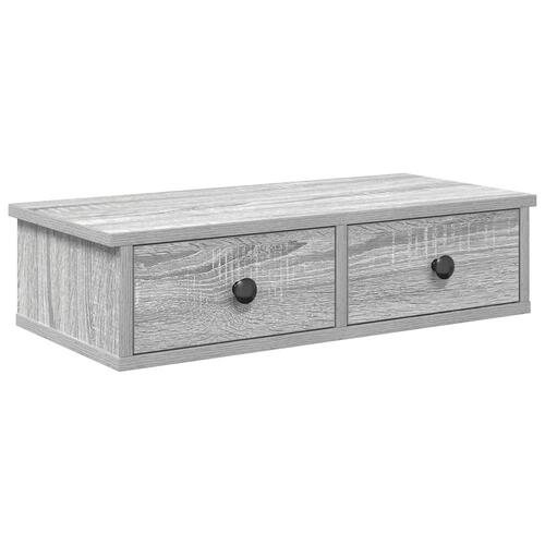 Væghylde med skuffer 60x28x15 cm konstrueret træ grå sonoma-eg