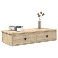 Væghylde med skuffer 80x34x17 cm konstrueret træ sonoma-eg