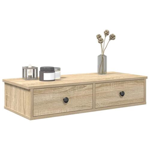 Væghylde med skuffer 80x34x17 cm konstrueret træ sonoma-eg
