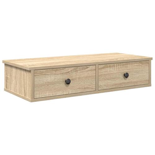 Væghylde med skuffer 80x34x17 cm konstrueret træ sonoma-eg