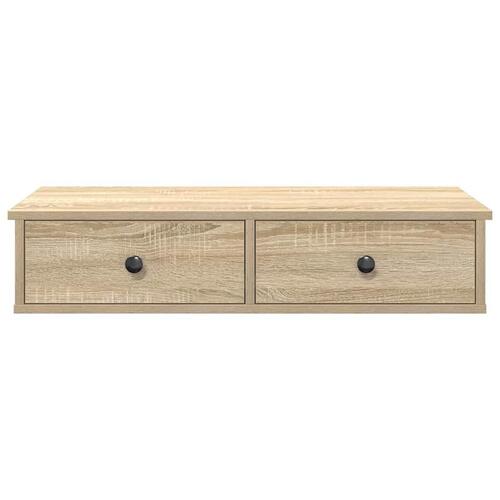 Væghylde med skuffer 80x34x17 cm konstrueret træ sonoma-eg