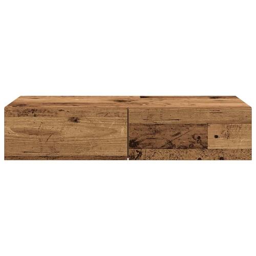 Væghylde med skuffer 80x33x17 cm konstrueret træ antikt træ