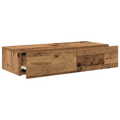 Væghylde med skuffer 80x33x17 cm konstrueret træ antikt træ