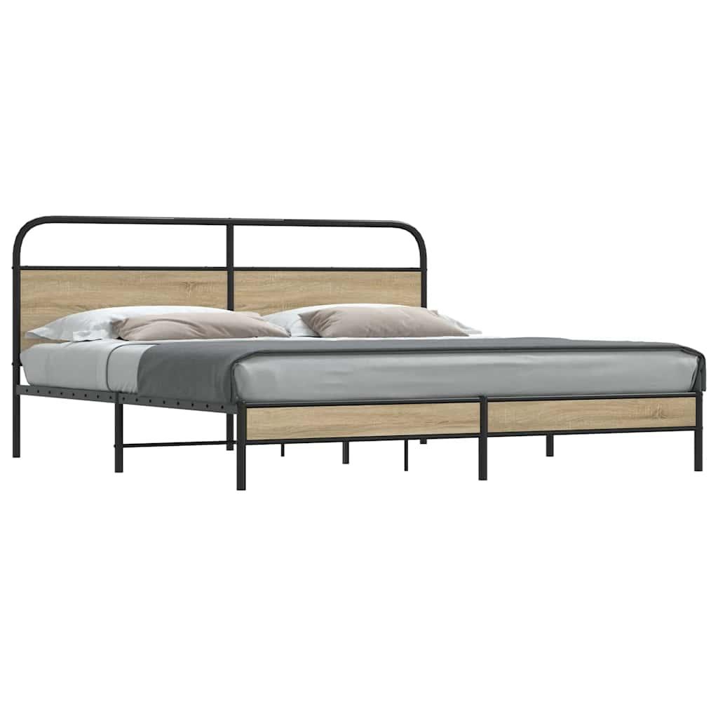 Sengeramme uden madras 193x203 cm metal røget egetræsfarve billede