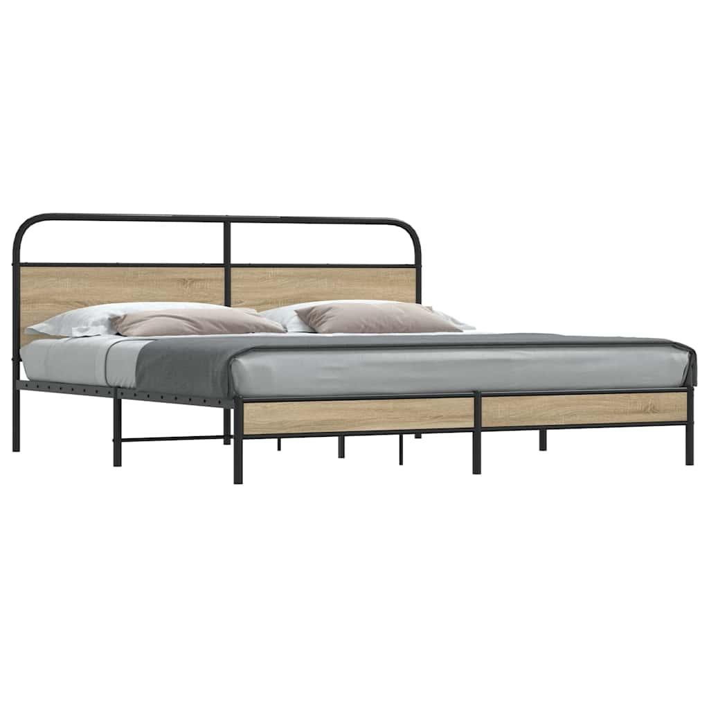 Sengeramme 200x200 cm i metal - røget egetræsfarve med sengegavl billede