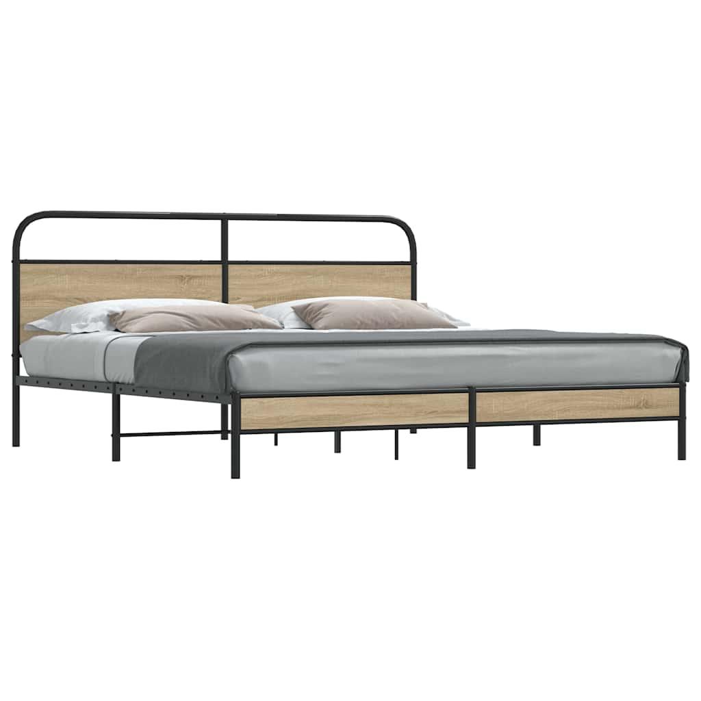 Sengeramme i metal med sengegavl 183 x 213 cm - røget egetræsfarve