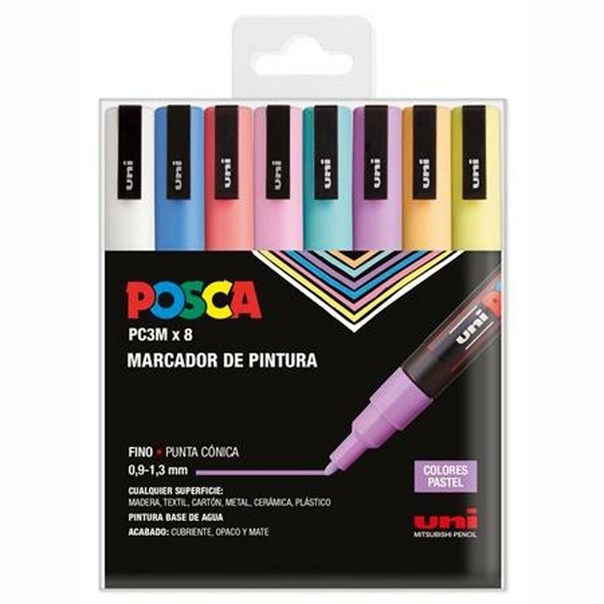 POSCA PC-3M akrylmarkører - Pastel, 0,9-1,3 mm, 8 stk.