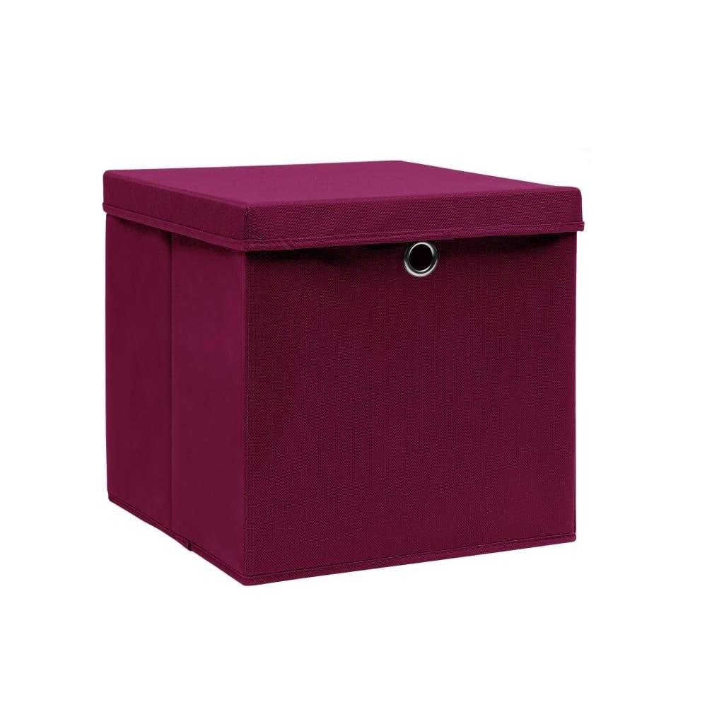 Opbevaringskasser med låg 4 stk. 28x28x28 cm mørkerød billede