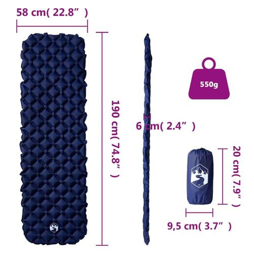 1-personers campingmadras 190x58x6 cm oppustelig marineblå (OUTLET A+)