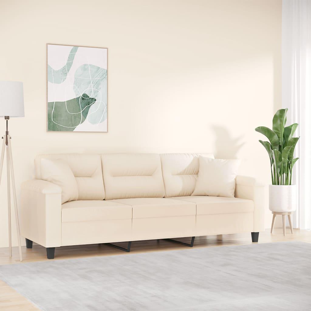 3-personers sofa med puder 180 cm mikrofiberstof beige