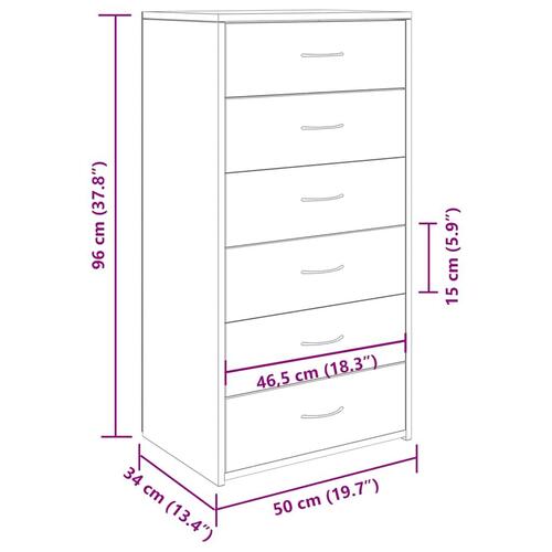 Kommode med 6 skuffer 50x34x96 cm konstrueret træ gammelt træ