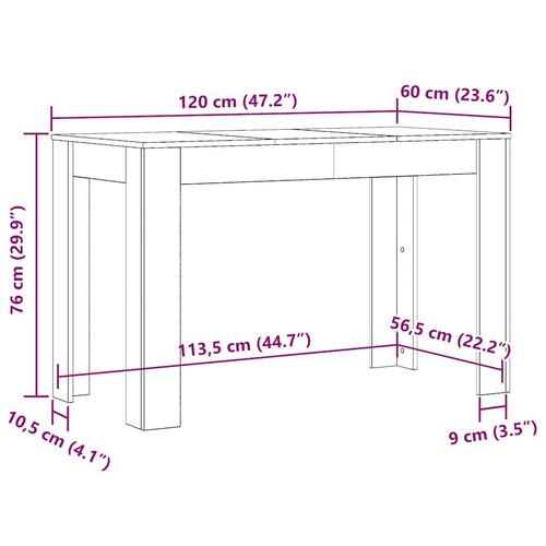 Spisebord artisan eg 120x60x76 cm konstrueret træ