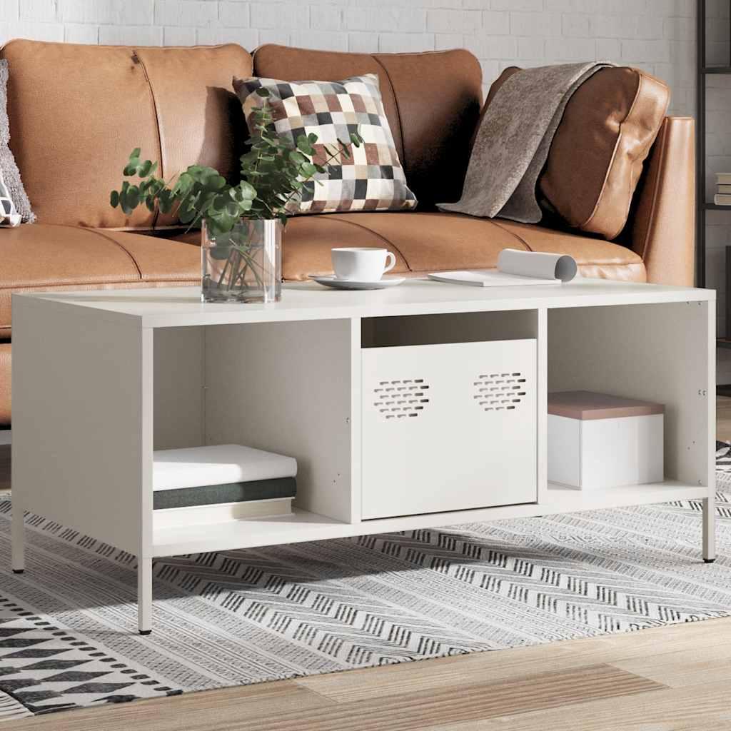 Sofabord hvid 101,5x50x43,5 cm koldvalset stål