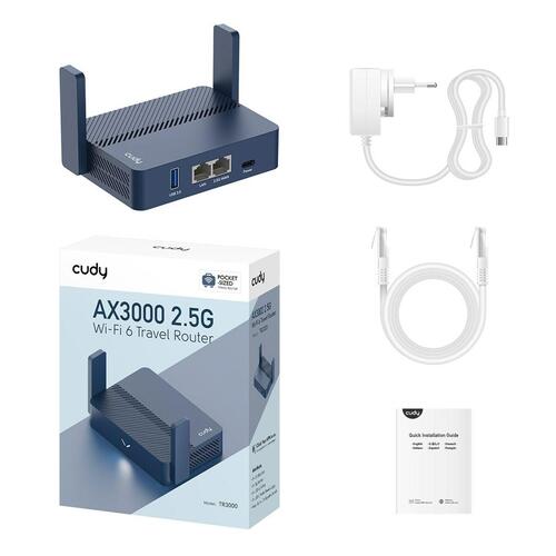 Cudy AX3000 router - Blå, RJ45 Ethernet LAN og Wi‑Fi