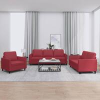 3 personers sofa med hynder kunstlæder vinrød