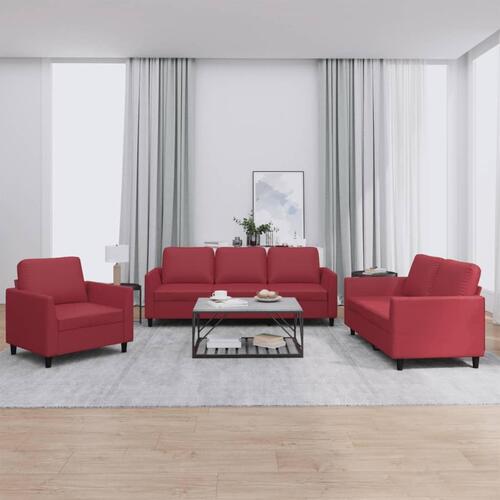 3 personers sofa med hynder kunstlæder vinrød