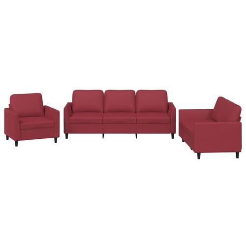 3 personers sofa med hynder kunstlæder vinrød