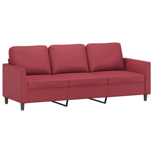3 personers sofa med hynder kunstlæder vinrød