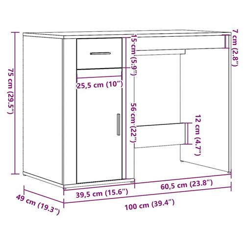 Skrivebord 100x49x75 cm konstrueret træ antikt trælook