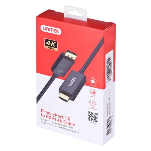 DisplayPort til HDMI kabel Unitek V1608A Sort 1,8 m