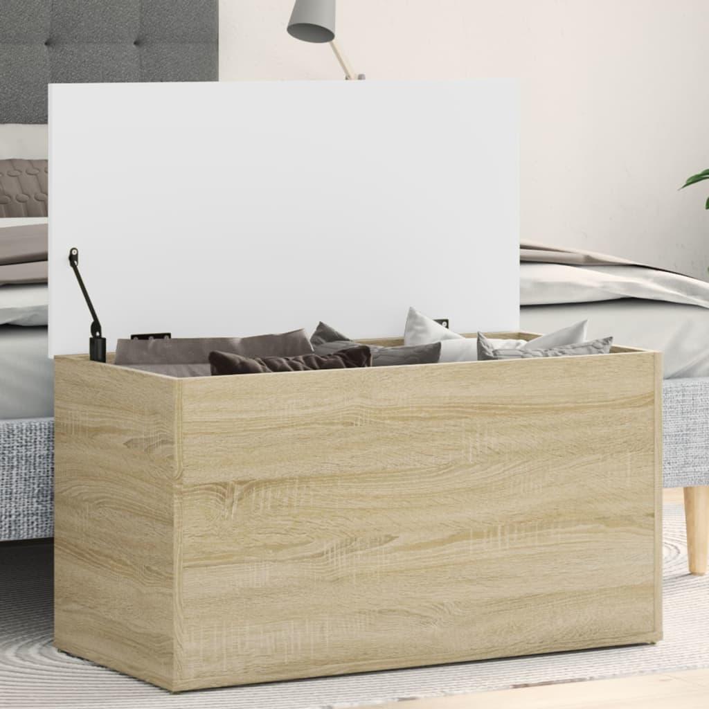Opbevaringskasse 84x42x46 cm konstrueret træ hvid og sonoma-eg