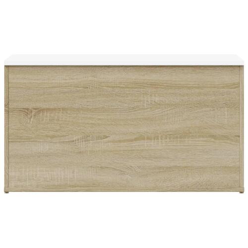 Opbevaringskasse 84x42x46 cm konstrueret træ hvid og sonoma-eg