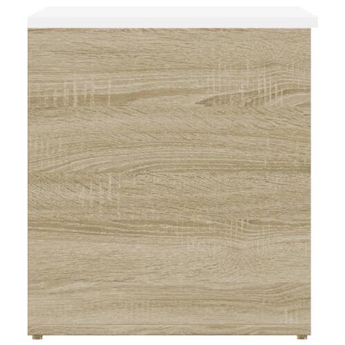 Opbevaringskasse 84x42x46 cm konstrueret træ hvid og sonoma-eg