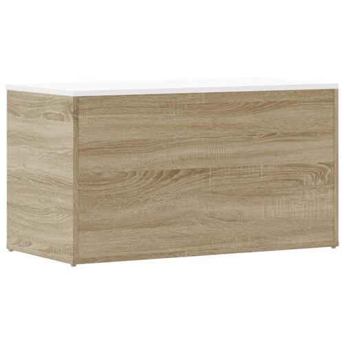 Opbevaringskasse 84x42x46 cm konstrueret træ hvid og sonoma-eg