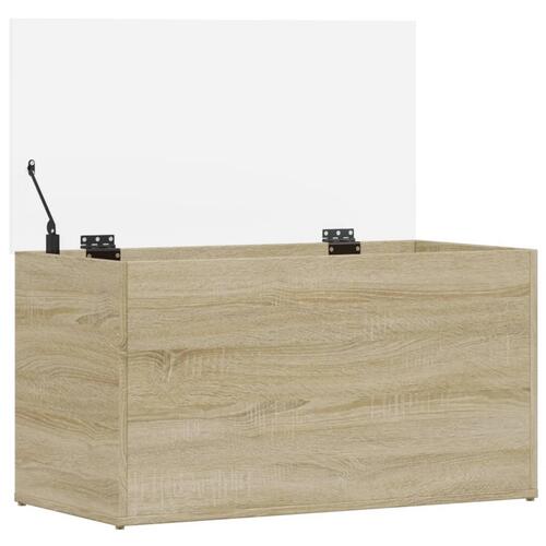 Opbevaringskasse 84x42x46 cm konstrueret træ hvid og sonoma-eg