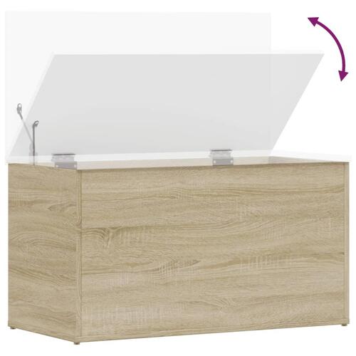 Opbevaringskasse 84x42x46 cm konstrueret træ hvid og sonoma-eg