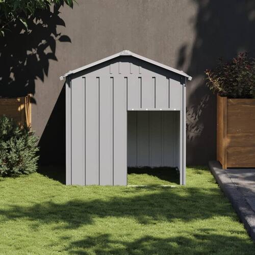 Hundehus med tag 117x103x123 cm galvaniseret stål lysegrå