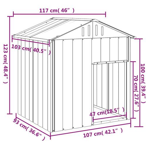 Hundehus med tag 117x103x123 cm galvaniseret stål lysegrå