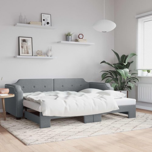 Daybed med udtræk 100×200 cm - stof, lysegrå