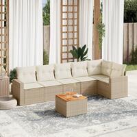 Sofasæt til haven 7 dele med hynder polyrattan beige