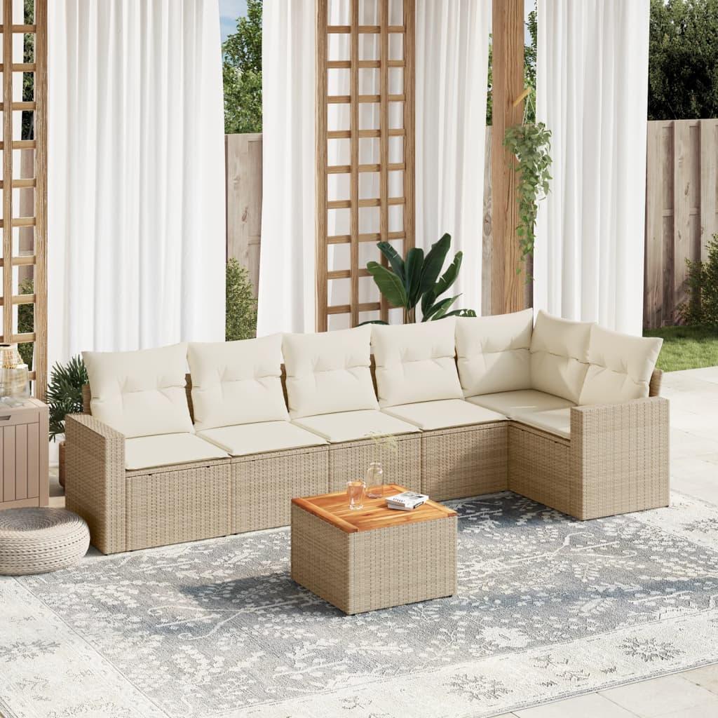 Sofasæt til haven 7 dele med hynder polyrattan beige