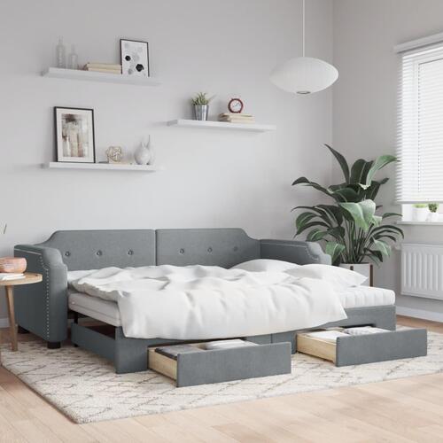 Daybed med udtræk og skuffer 100x200 cm stof lysegrå