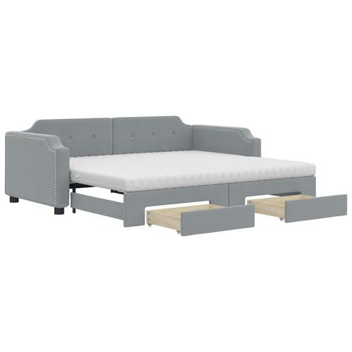 Daybed med udtræk og skuffer 100x200 cm stof lysegrå