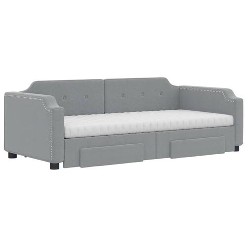 Daybed med udtræk og skuffer 100x200 cm stof lysegrå